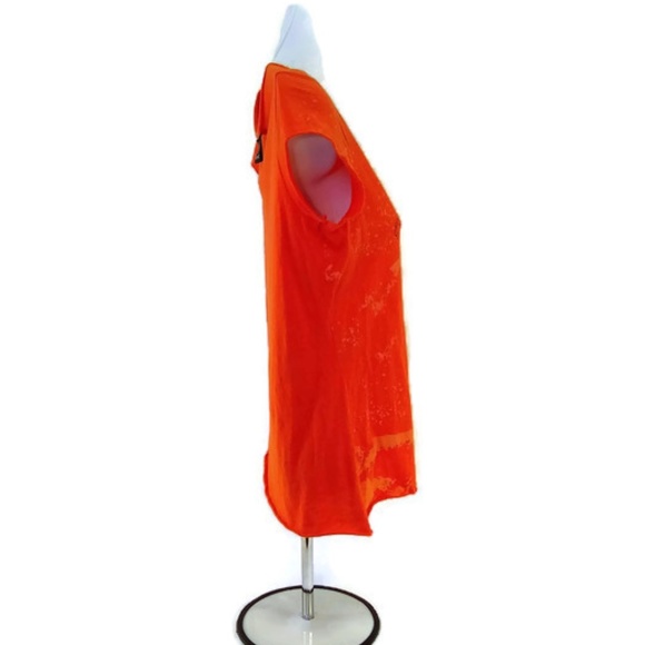 Calvin Klein Womens T-Shirt V-Neck Raw Edge Orange Top Size Small - Picture 3 of 6